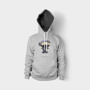 A gray hoodie with a bear on it
