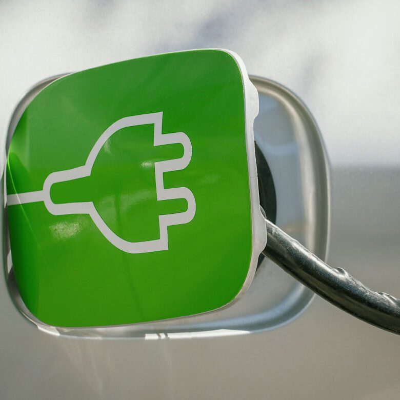 A close up of an electric car charging